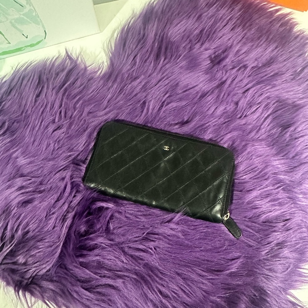 Chanel Quilted leather long zipper wallet